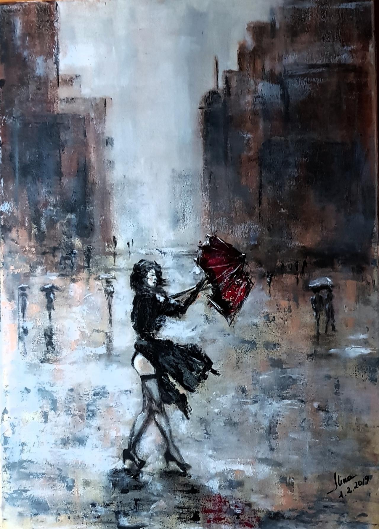 ArteDiAlina.com painting: rainy and Windy today